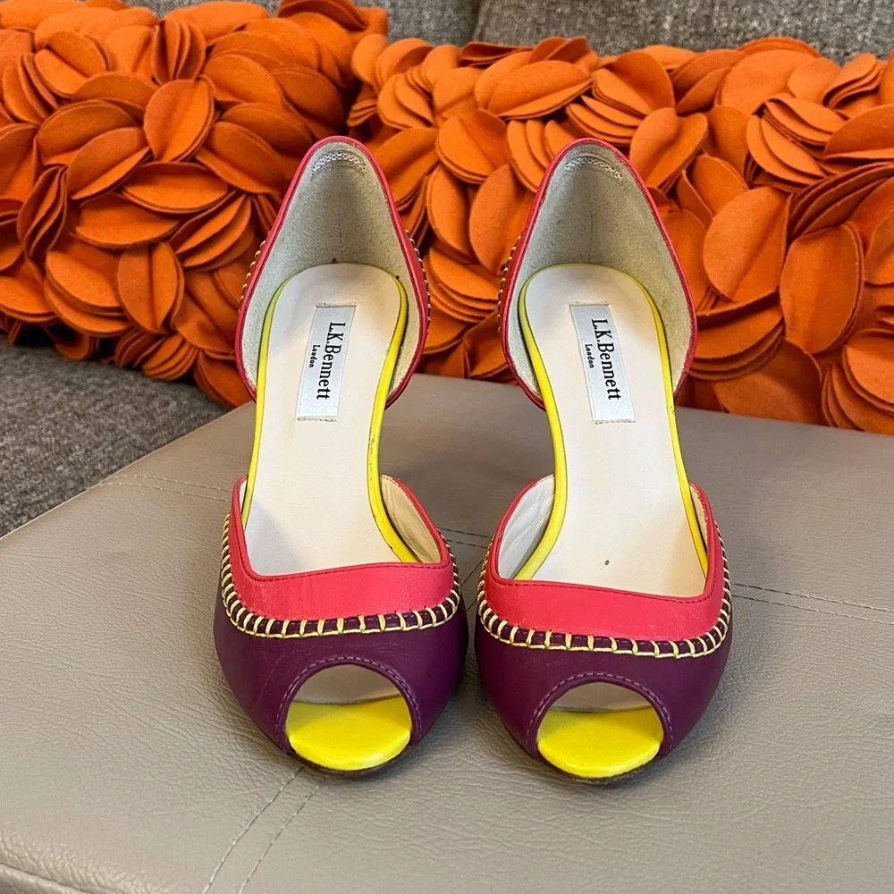 ❣️L.K. Bennett London Leather Colorblock Peep Toe Pumps❣️